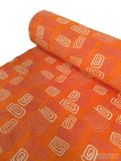Stofa pentru tapiterie cu fibra naturala portocaliu cu model crem