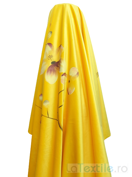 Cupon de 2m din Material draperie catifea galben cu imprimeu floral