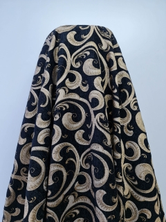 Material tapiterie negru cu imprimeu brodat aramiu