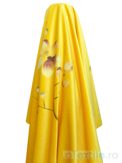Material draperie catifea galben cu imprimeu floral