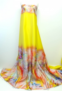 Tafta imprimata digital galben aprins cu bordura florala