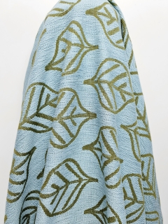 Material tapiterie bleu cu frunze verzi