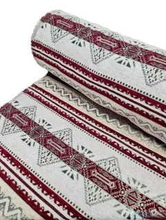 Material tapiterie imprimeu traditional grena si crem