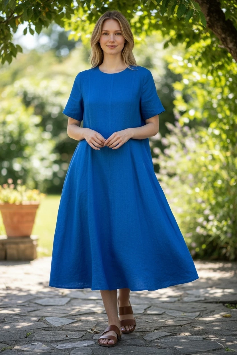 In natural albastru Azure Linen