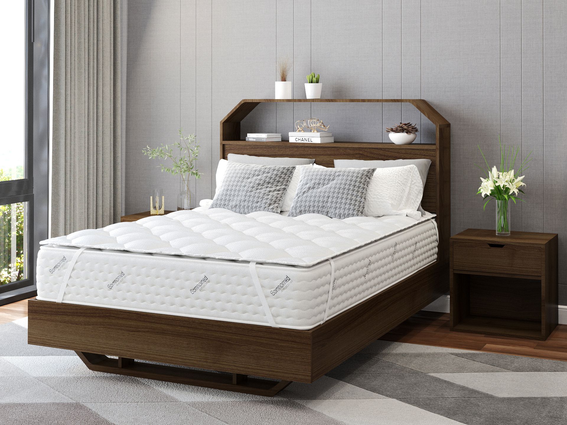 Topper matlasat cu microfibră albă 90x200 cm pentru saltele de o persoană
