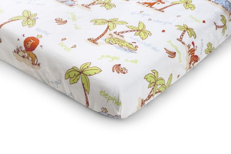 Set patut bebe 4 piese Jungle, cearceaf elastic 60x120, pilota bumbac