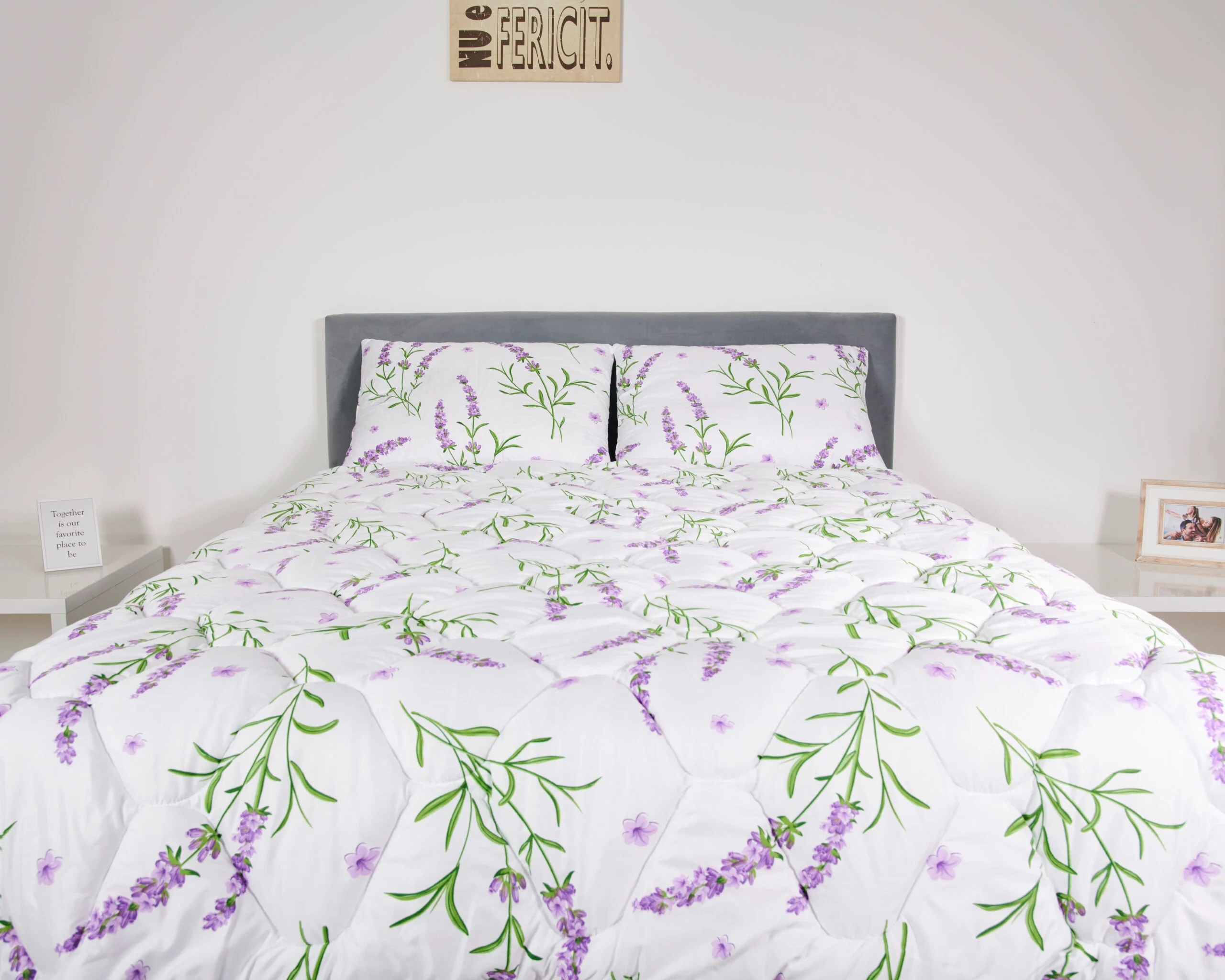 Pilotă matlasată cu imprimeu Lavanda, 140x200 cm, 350 g/m², microfibră