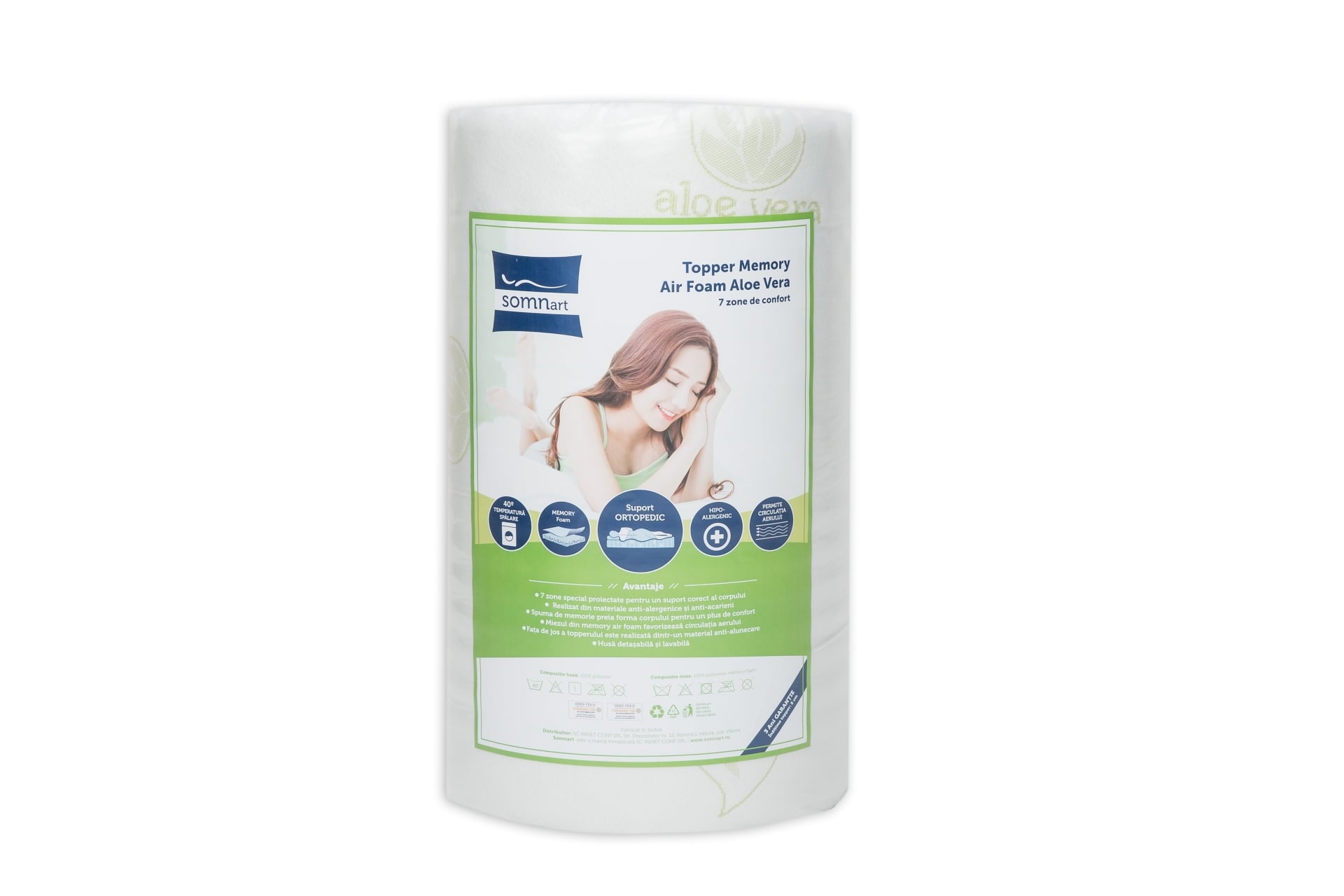 Topper Memory Foam 140x200 cm cu 7 zone ortopedice și husă cu Aloe Vera