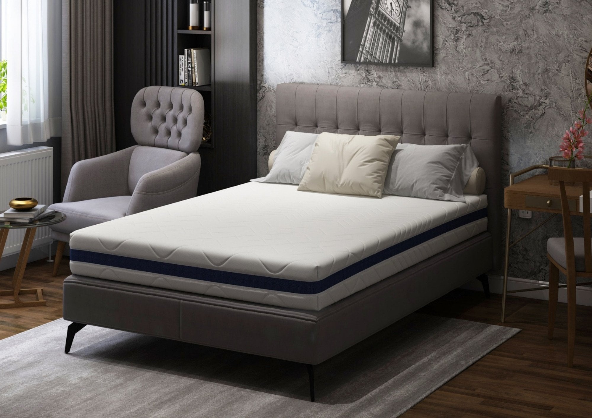Saltea ortopedică cu memorie 80x190 cm, înălțime 18 cm, husă matlasată detașabilă