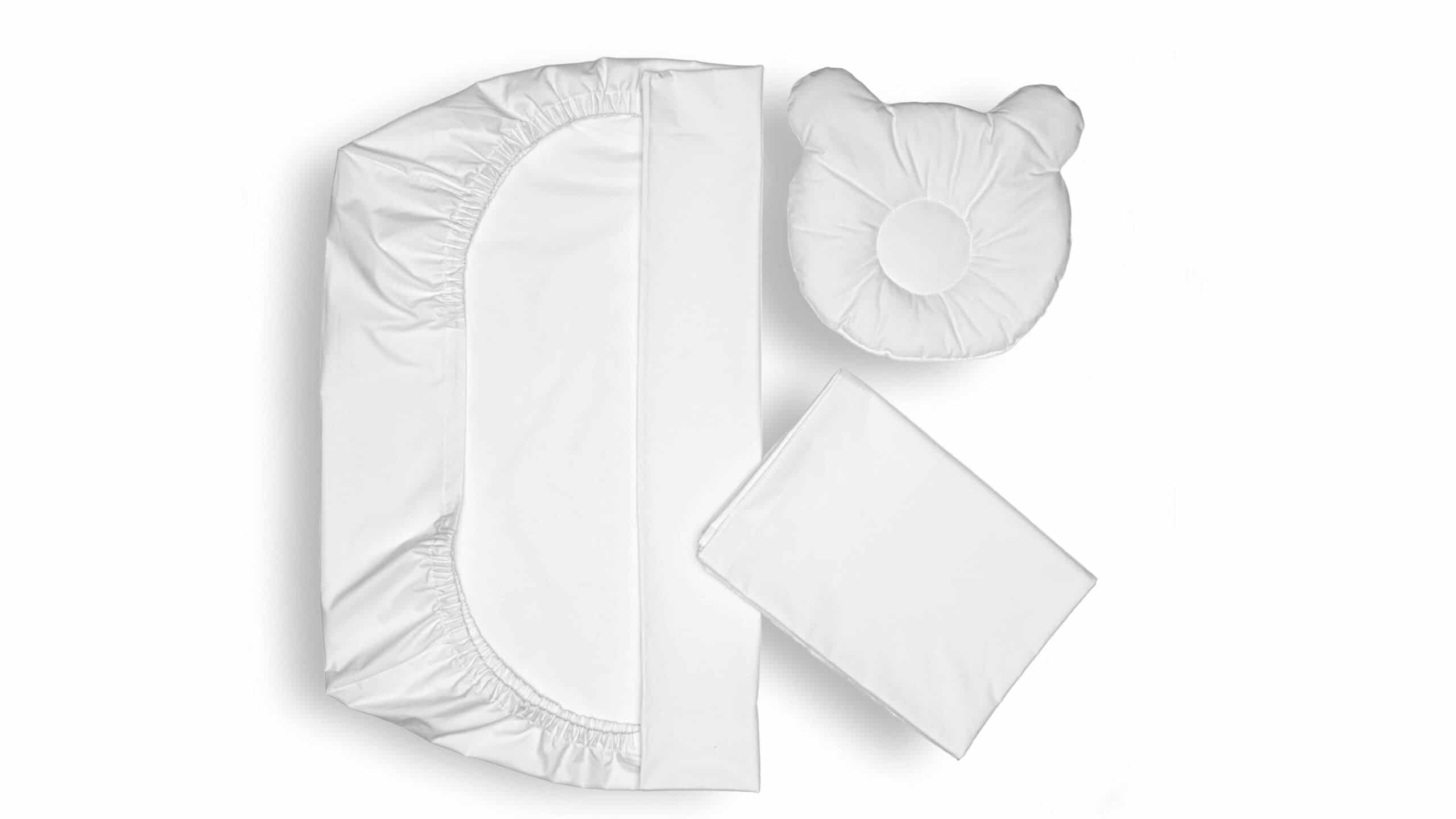 Set lenjerie bebeluși 60x120 cm cu pernă anatomică, alb