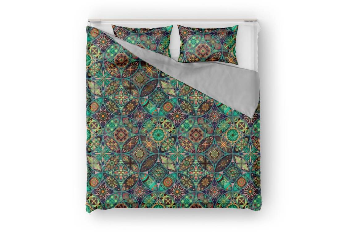 Pilotă multi-sezon Art Deco 3D verde-crem 200x220 cm