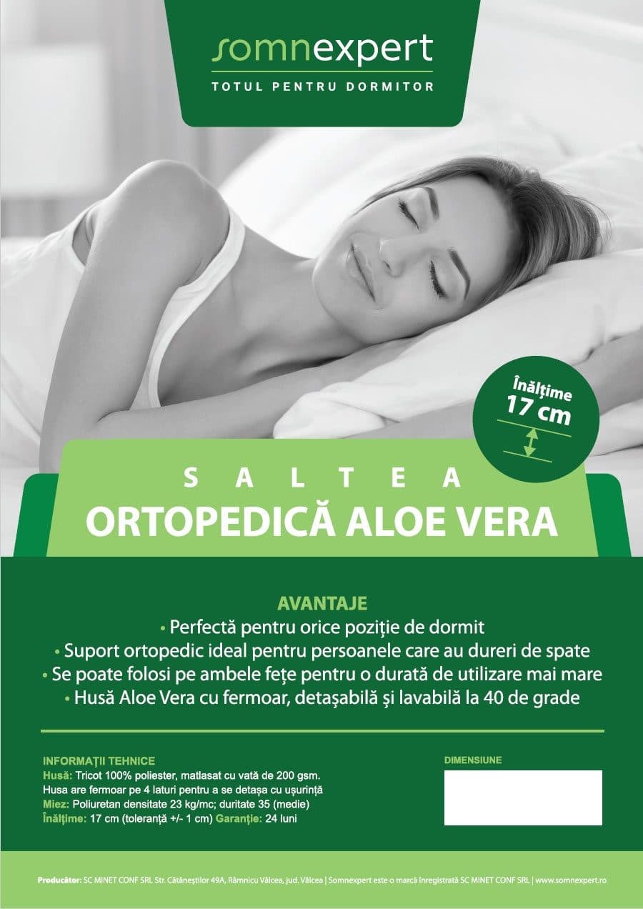 Saltea ortopedică 160x200 cm cu spumă High Resilience 17 cm și husă Aloe Vera detașabilă
