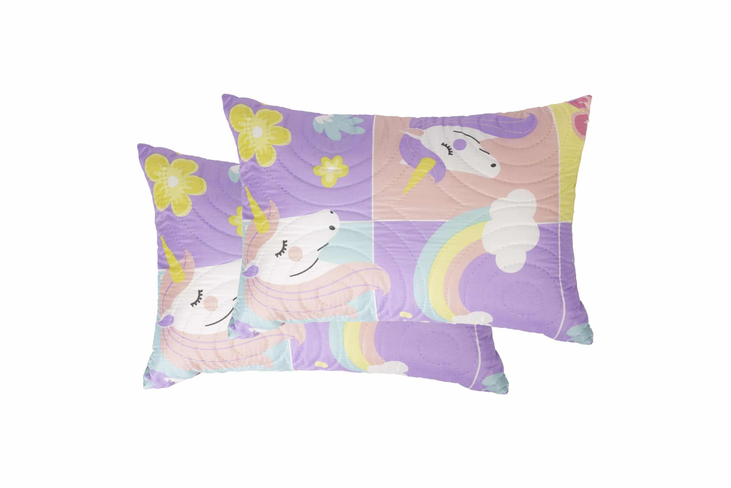 Set 2 perne 50x70 cm microfibra mov cu imprimeu Unicorn