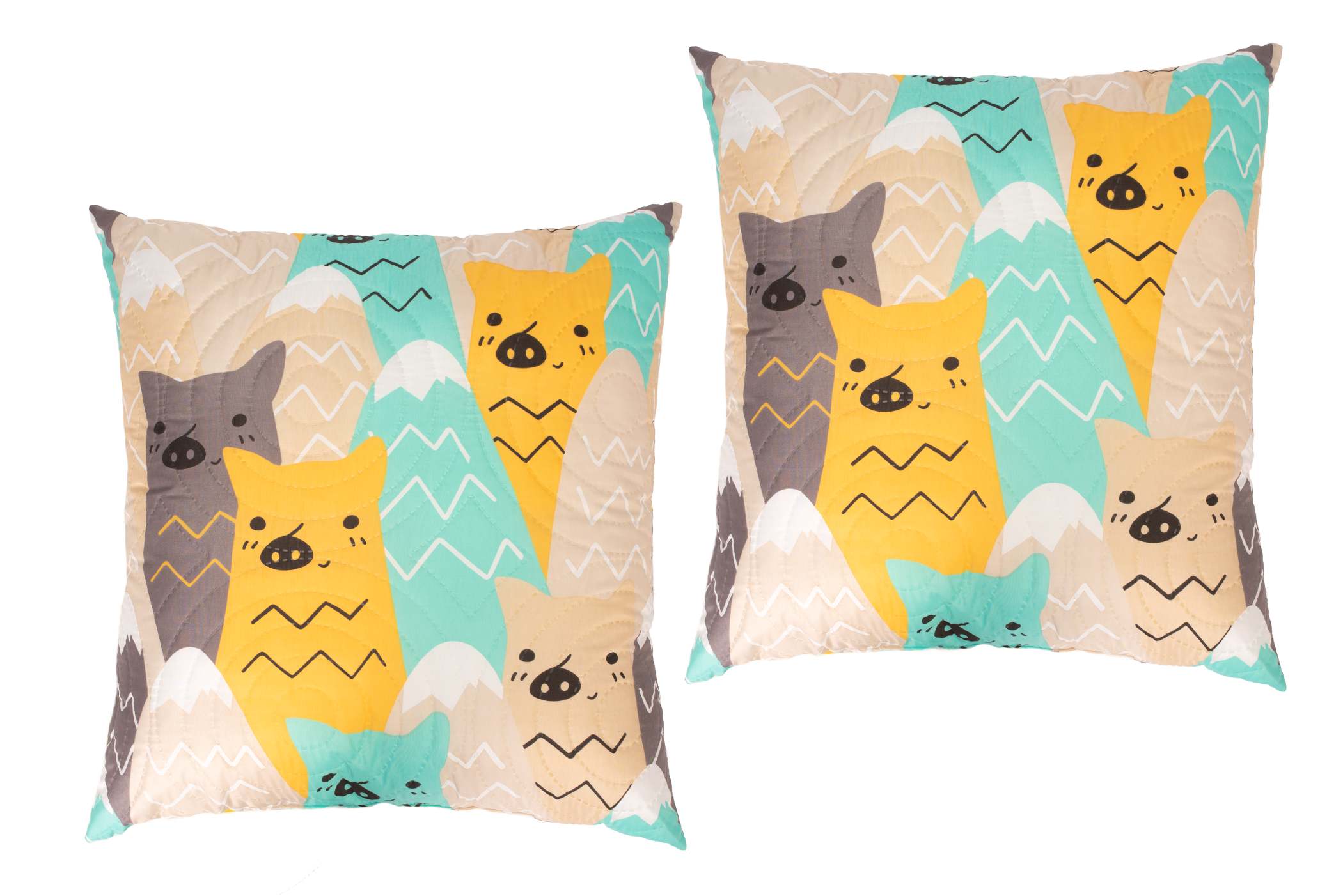 Set 2 perne pătrate 70x70 cm din microfibră cu imprimeu Cat
