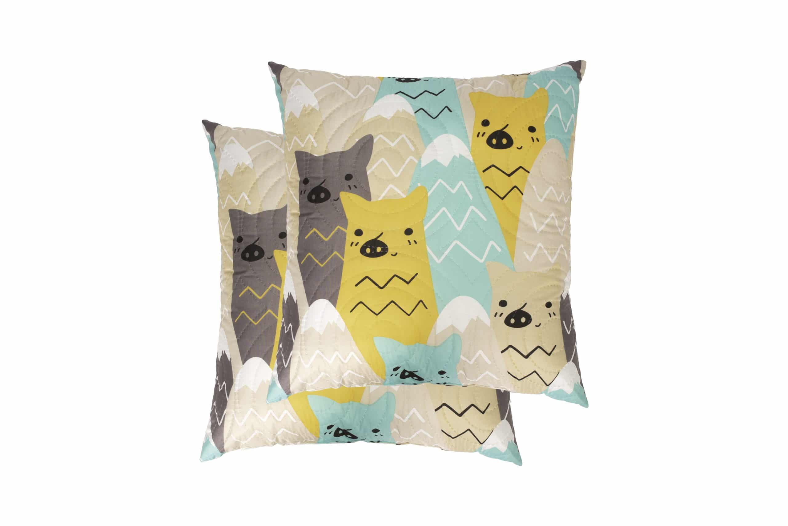 Set 2 perne pătrate 70x70 cm din microfibră cu imprimeu Cat
