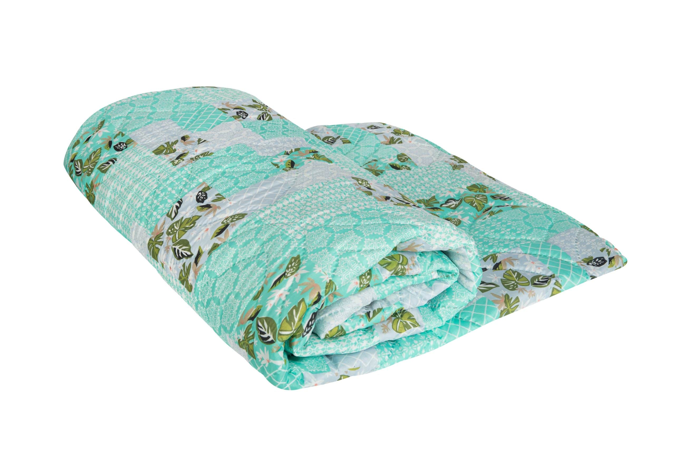 Pilotă 150x200 cm din microfibră matlasată ultrasonic, 250 g, verde cu model
