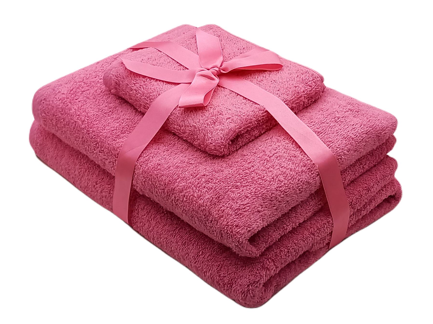 Set 3 prosoape roz din bumbac 500 g/m² cu broderie