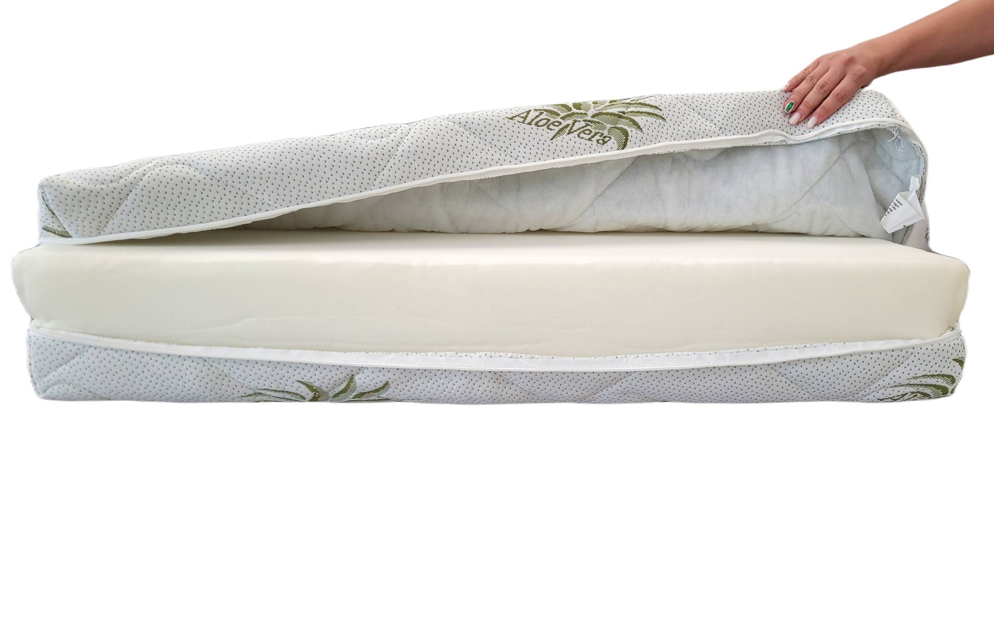 Husă matlasată Aloe Vera 180x190x14 cm cu fermoar pentru spălare separată