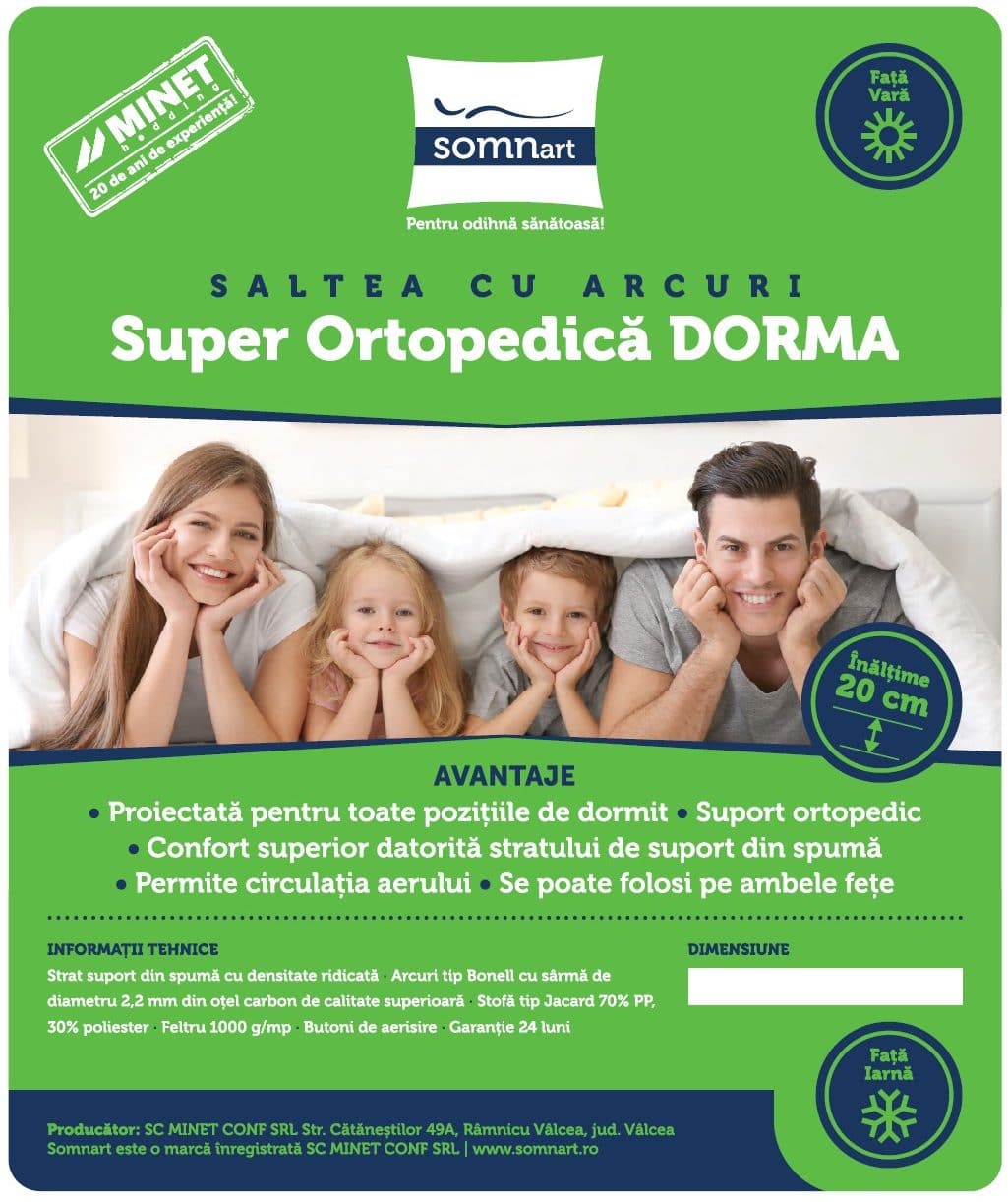 Saltea ortopedică cu arcuri Bonell, 140x190 cm, înălțime 20 cm