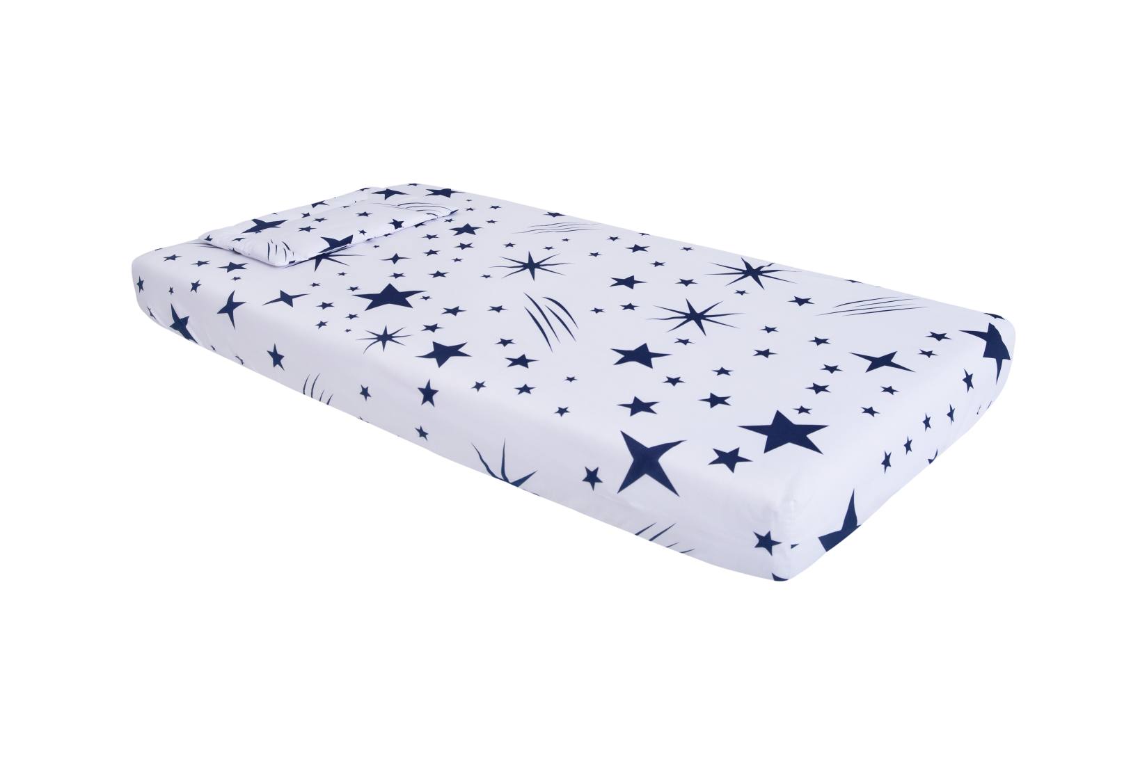 Set lenjerie bebeluș 3 piese bumbac 100%, cearceaf elastic 60x120, pernă 20x35