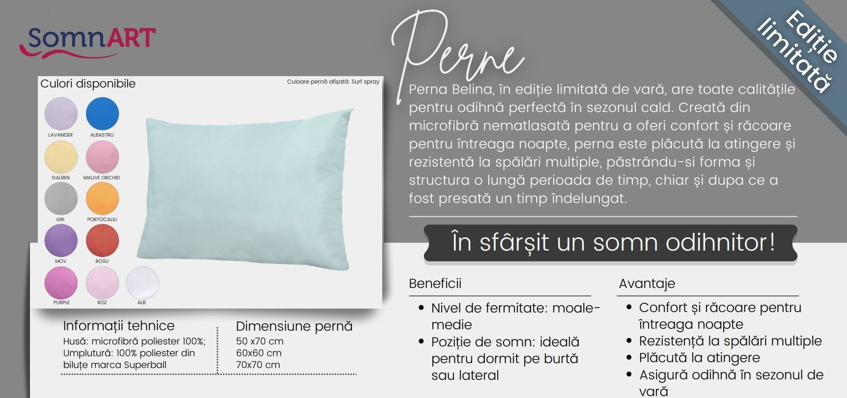 Pernă 50x70 cm Microfibră Moale Lavander cu Umplutură Superball