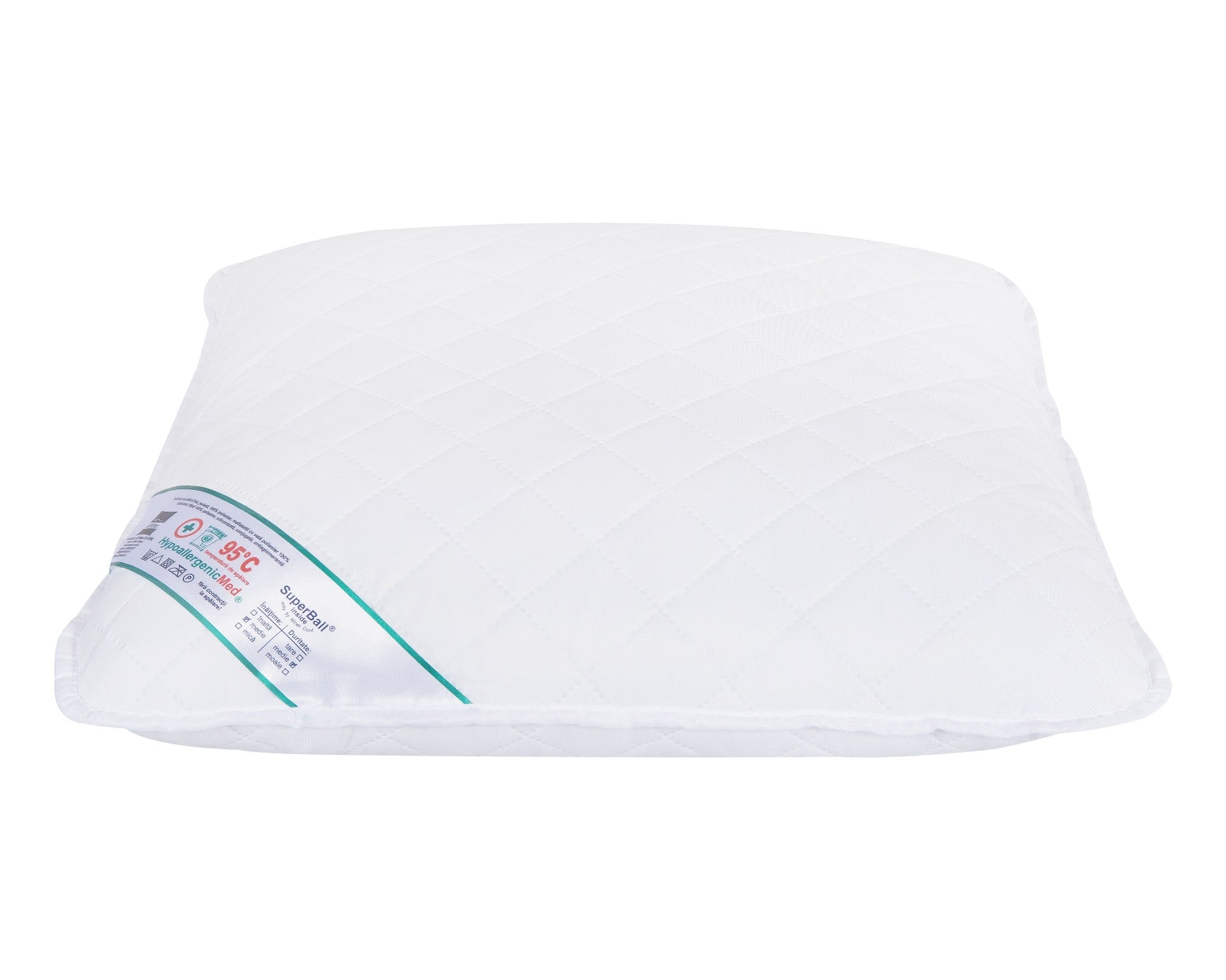 Pernă matlasată HypoallergenicMed 50x50 cm lavabilă la 95°C cu fibre SuperBall