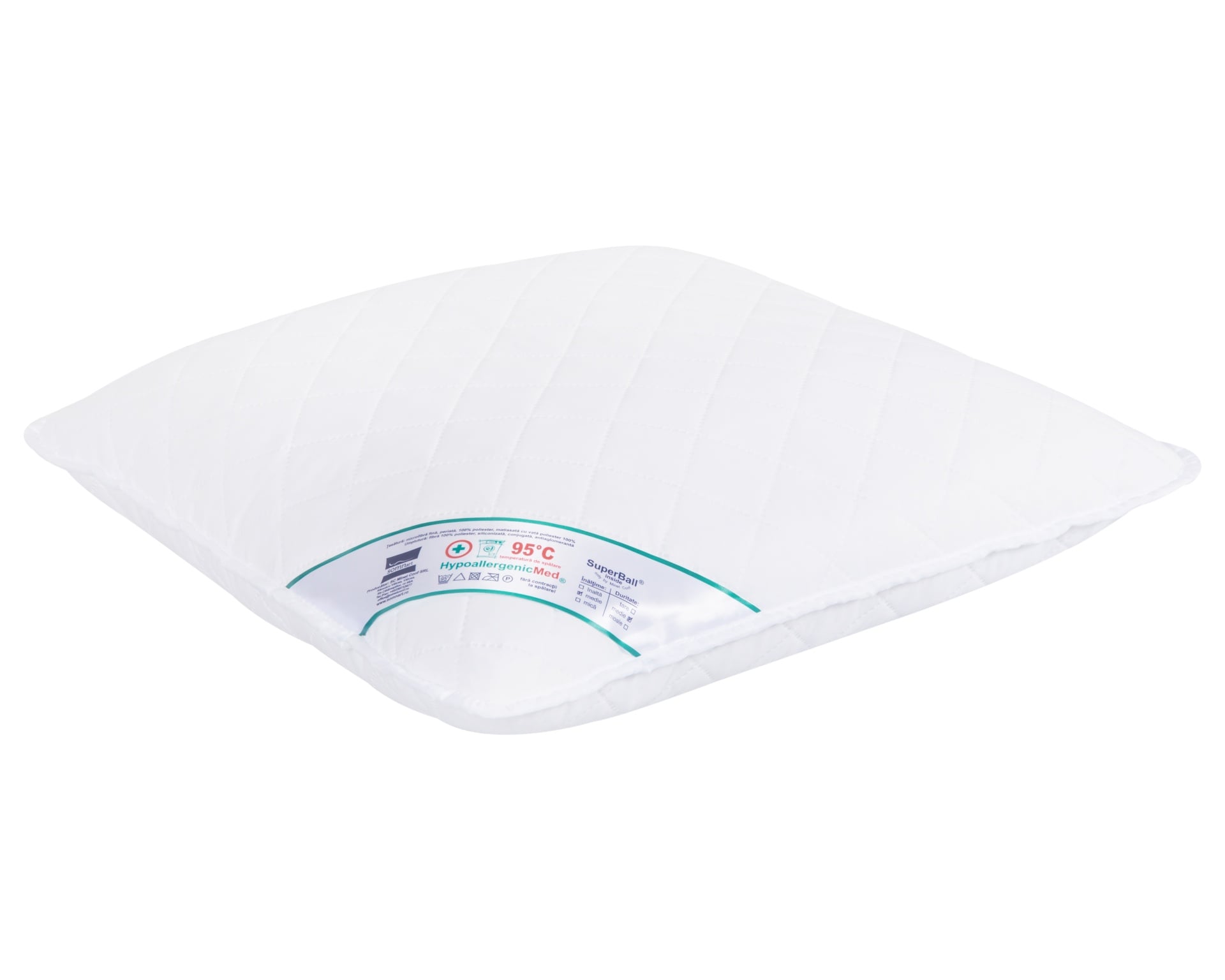 Pernă matlasată HypoallergenicMed 50x50 cm lavabilă la 95°C cu fibre SuperBall