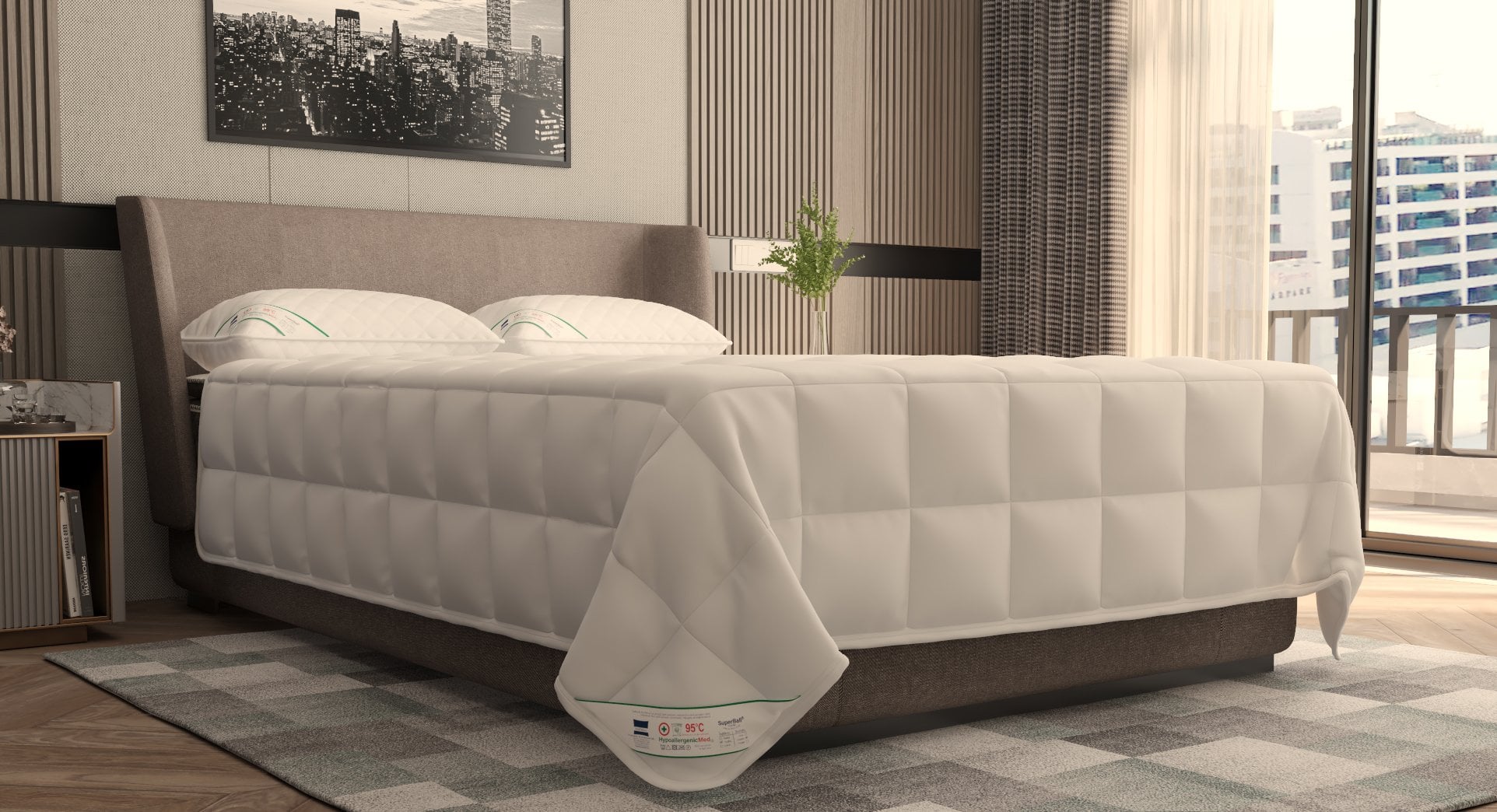 Pilotă HypoAllergenicMed 150x210 cm, microfibră lavabilă la 95°C, umplutură 200 g/m²