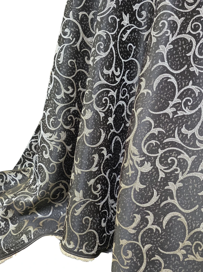 Material draperie decor maro cu model ramurele bej