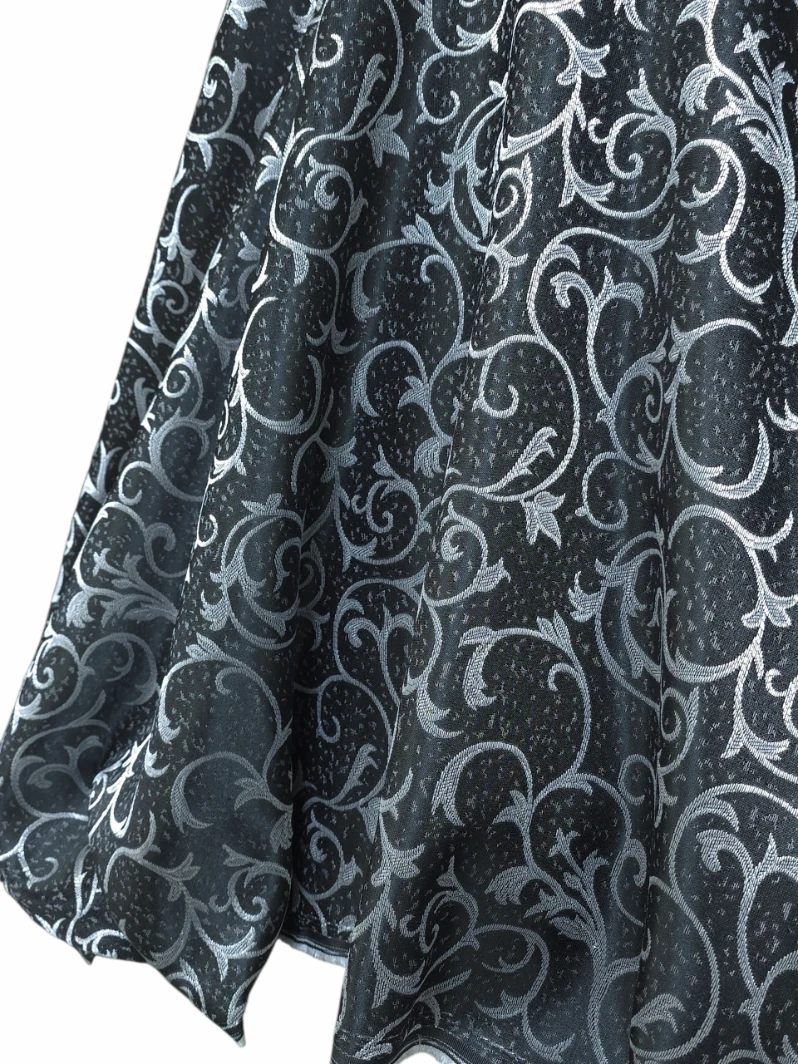 Material draperie negru cu model ramurele argintii
