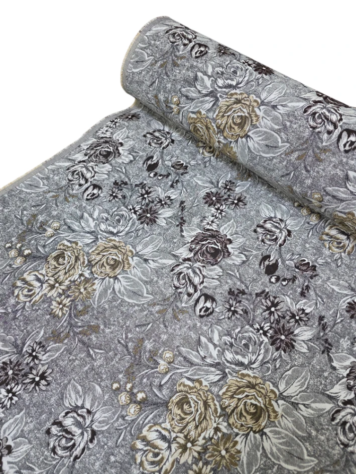 Stofa tip goblen tapiterie gri cu model floral