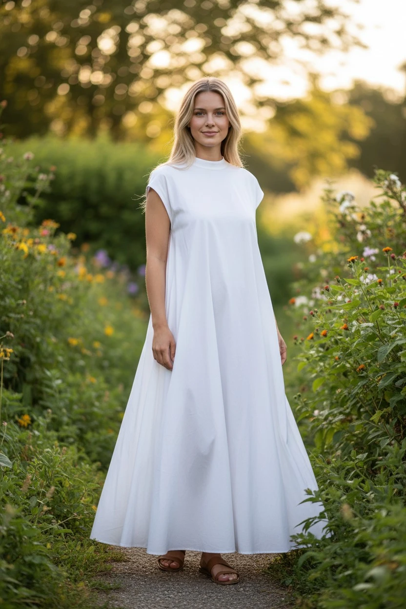 Poplin usor elastic alb