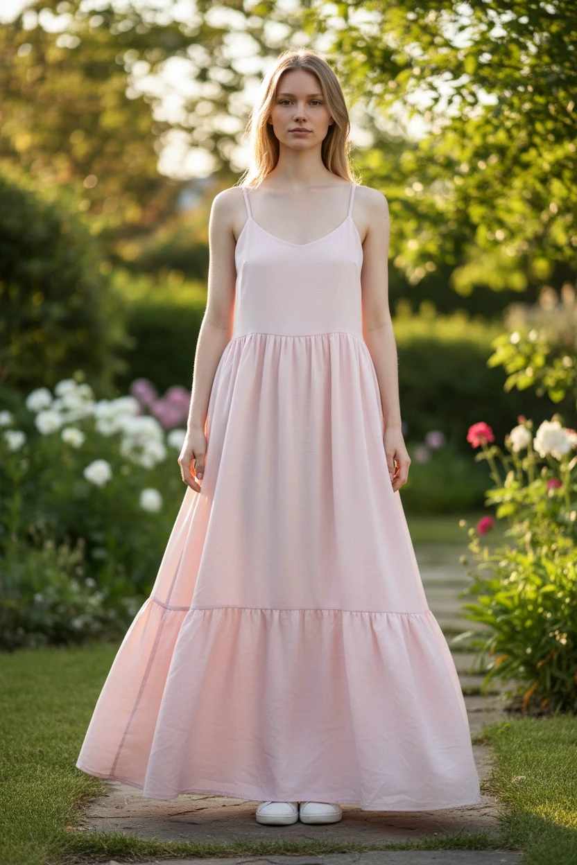 Poplin usor elastic roz prafuit