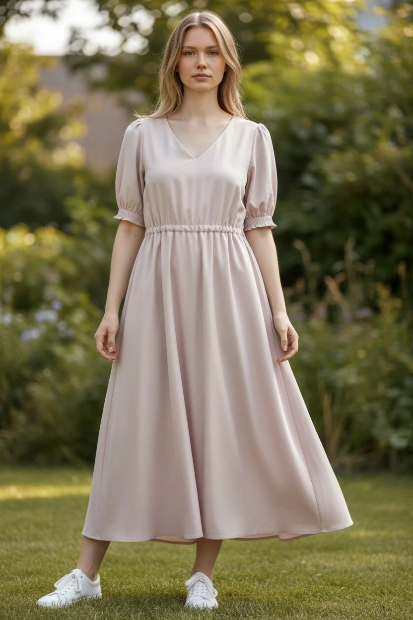 Poplin usor elastic bej-roze