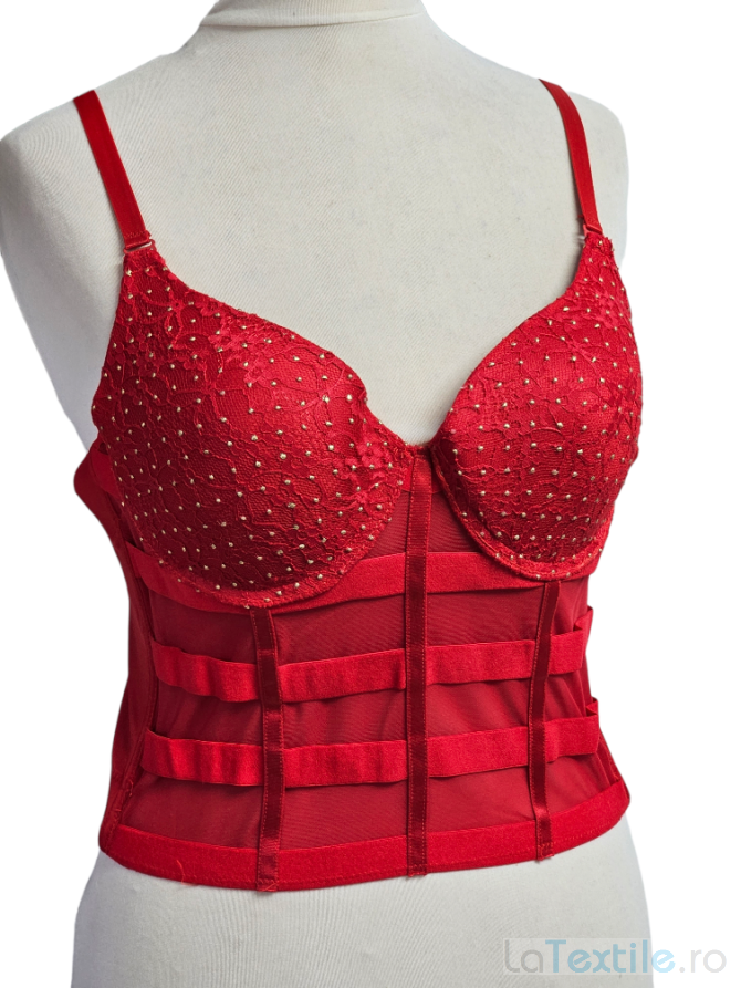 Corset modelator din satin cu cupe, Rosu