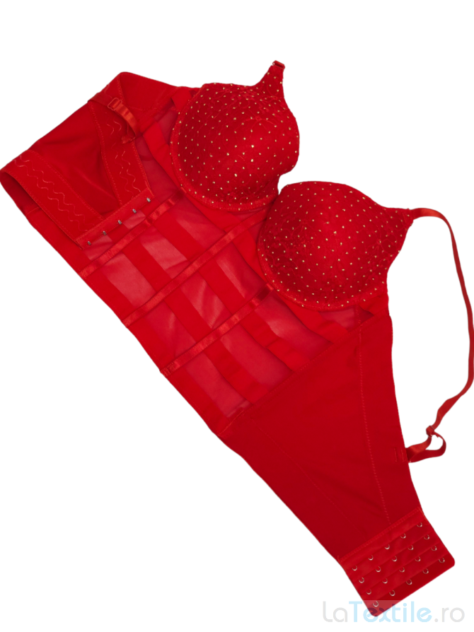 Corset modelator din satin cu cupe, Rosu