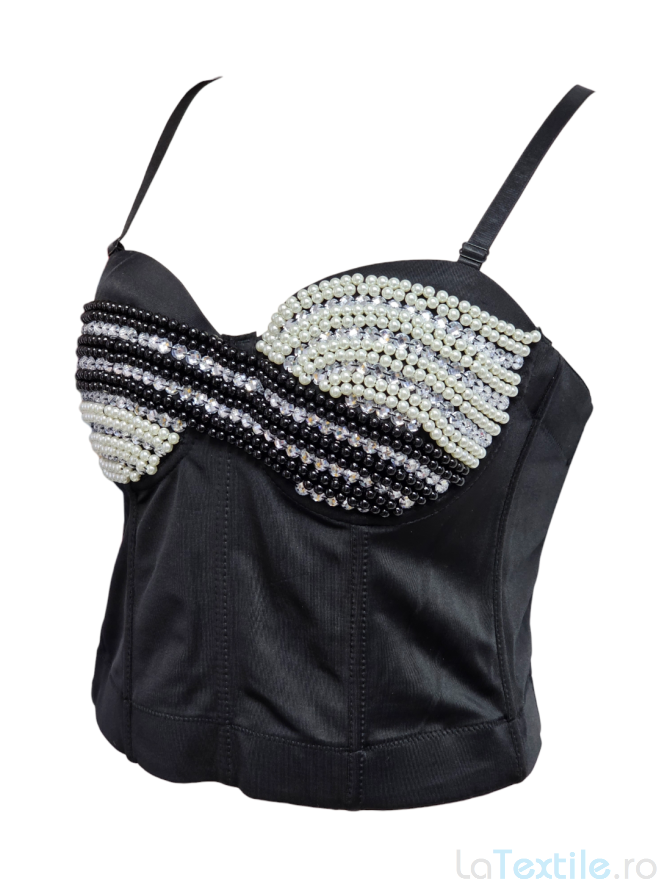Corset modelator cu perlute cusute, Negru