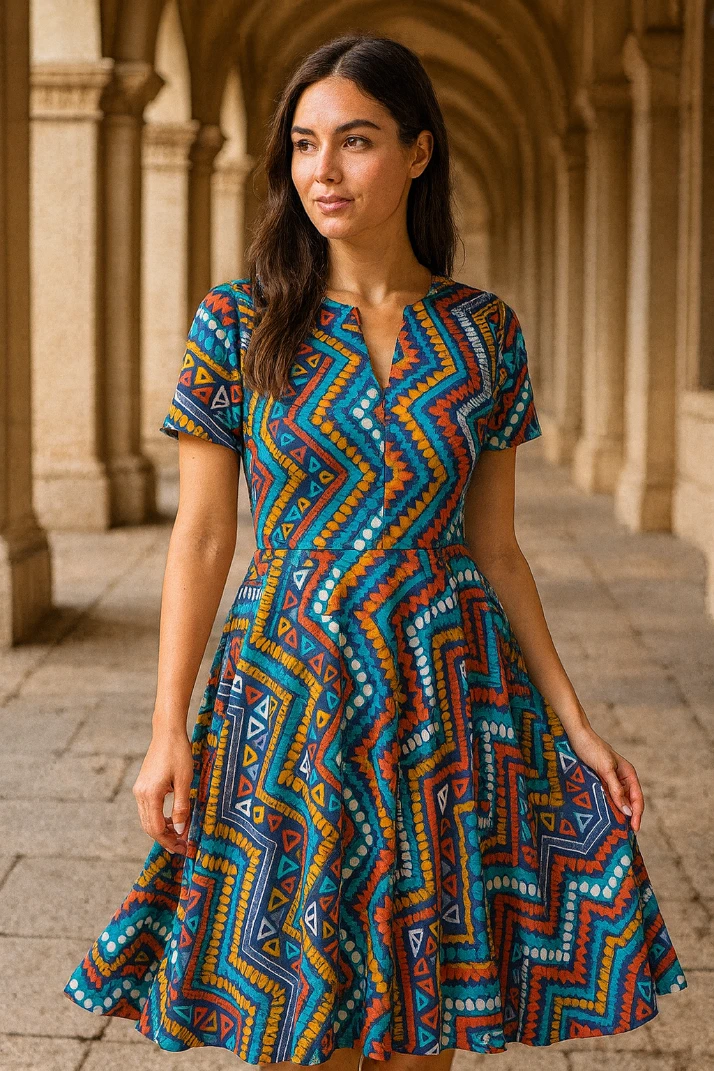 Blug subțire imprimat tribal multicolor