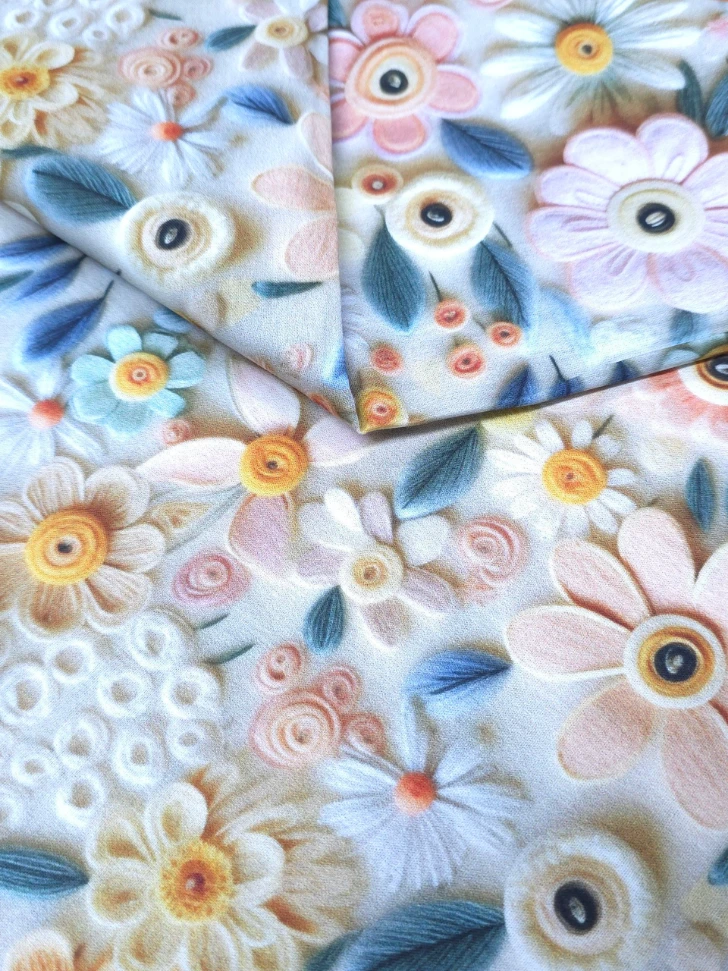 Bumbac imprimat digital flori in culori pastel roz
