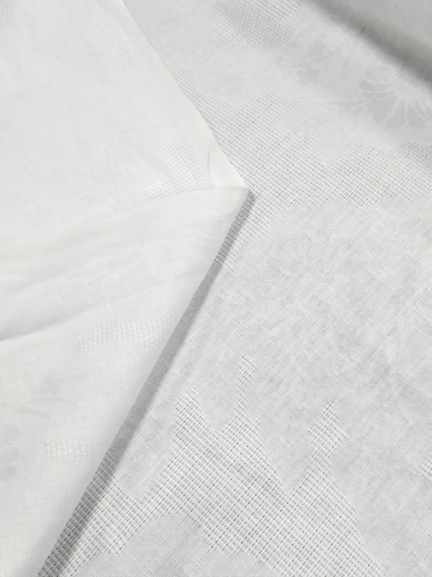 Material Damasc fața de masa alb imprimeu floral