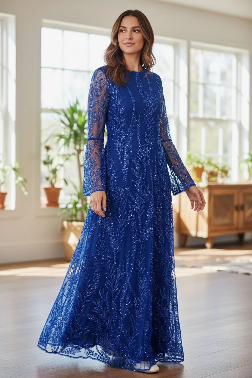 Broderie brodata cu margele albastru electric
