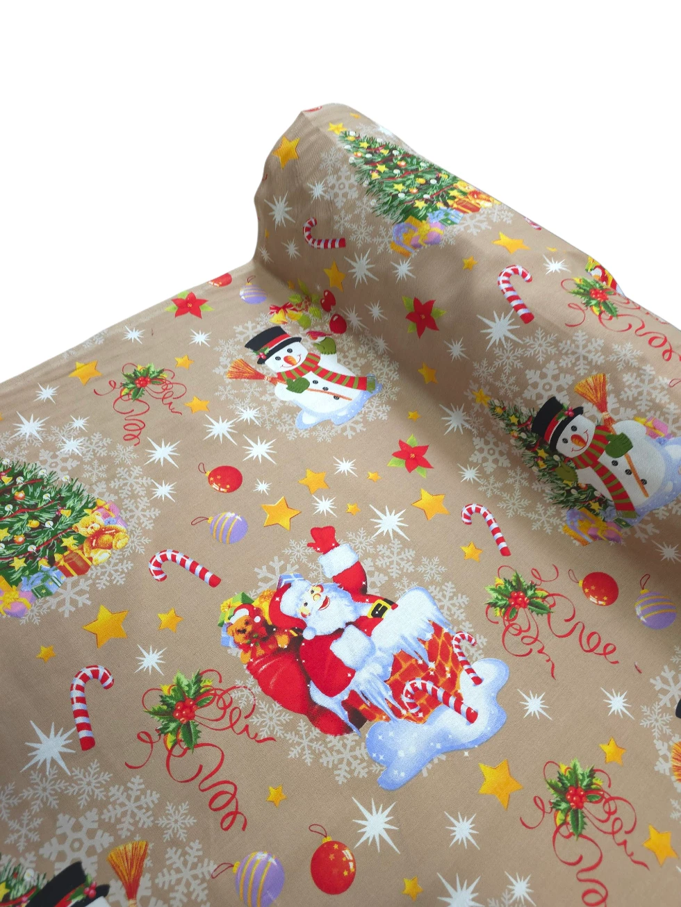 Material decor sau fața de masa motive Craciun bej