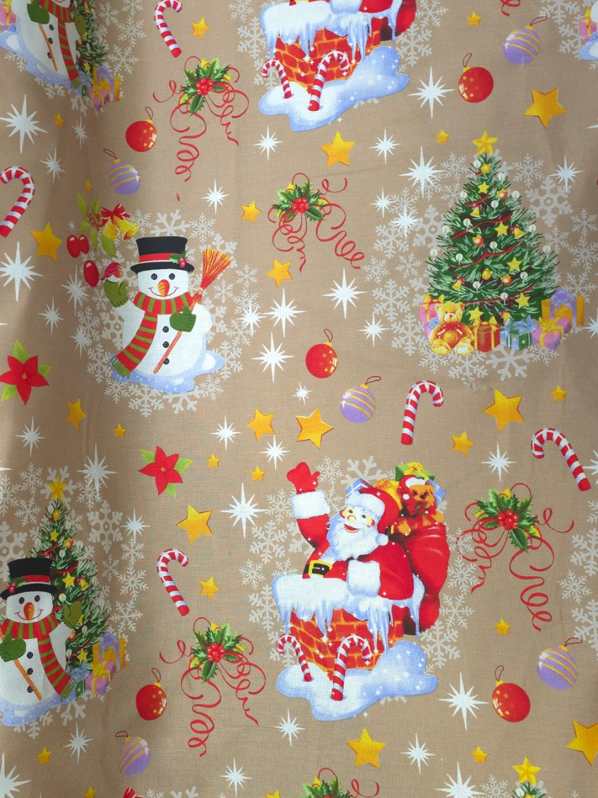 Material decor sau fața de masa motive Craciun bej