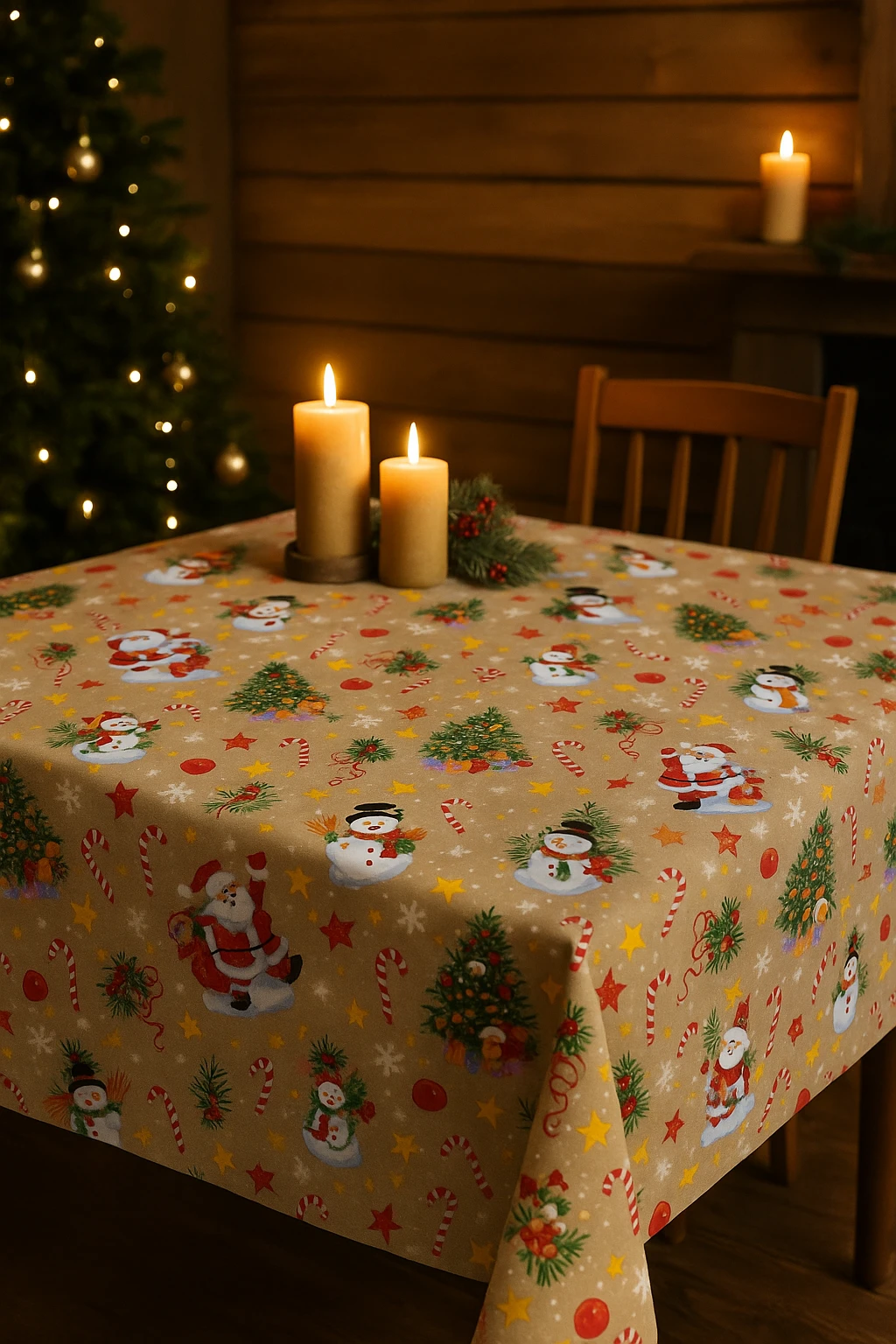 Material decor sau fața de masa motive Craciun bej