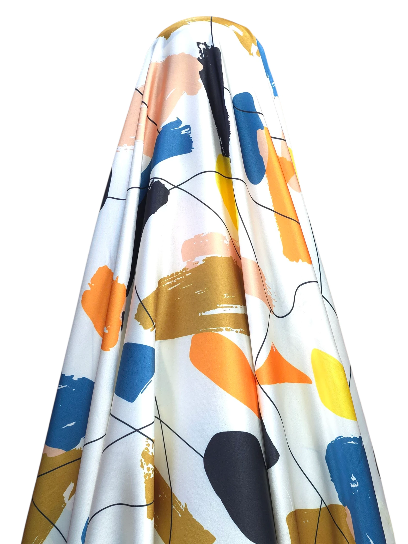 Mătase satinată alb-multicolor cu imprimeu abstract