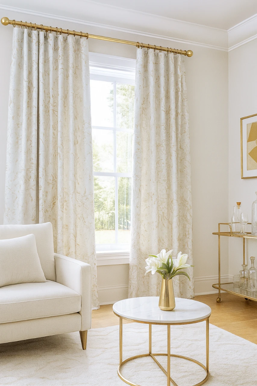 Material draperie jacquard barok ivoire cu model auriu