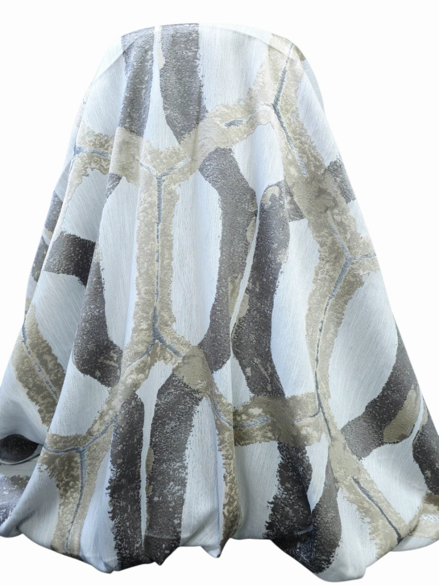 Material draperie jacquard ivoire model abstract maro auriu