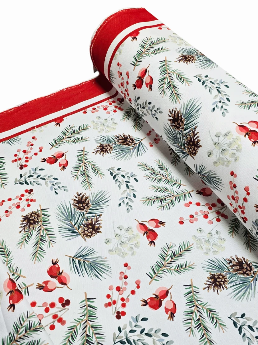 Material decor sau fața de masa motive Craciun braduti