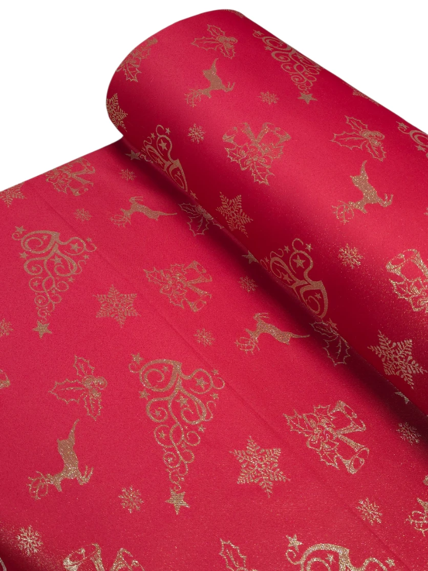 Material decor sau fețe de masa rosu cu fir lame