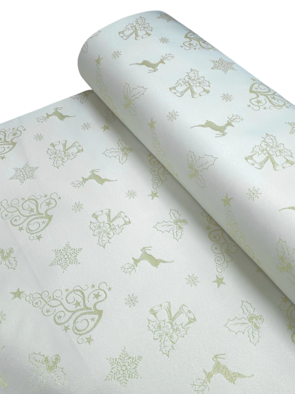Material decor sau fețe de masa bej auriu cu fir lame